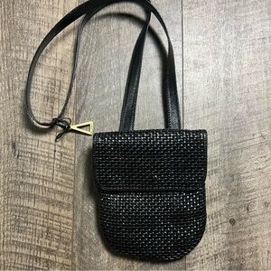 Americana by Sharif Black Woven Leather Crossbody Bag EUC